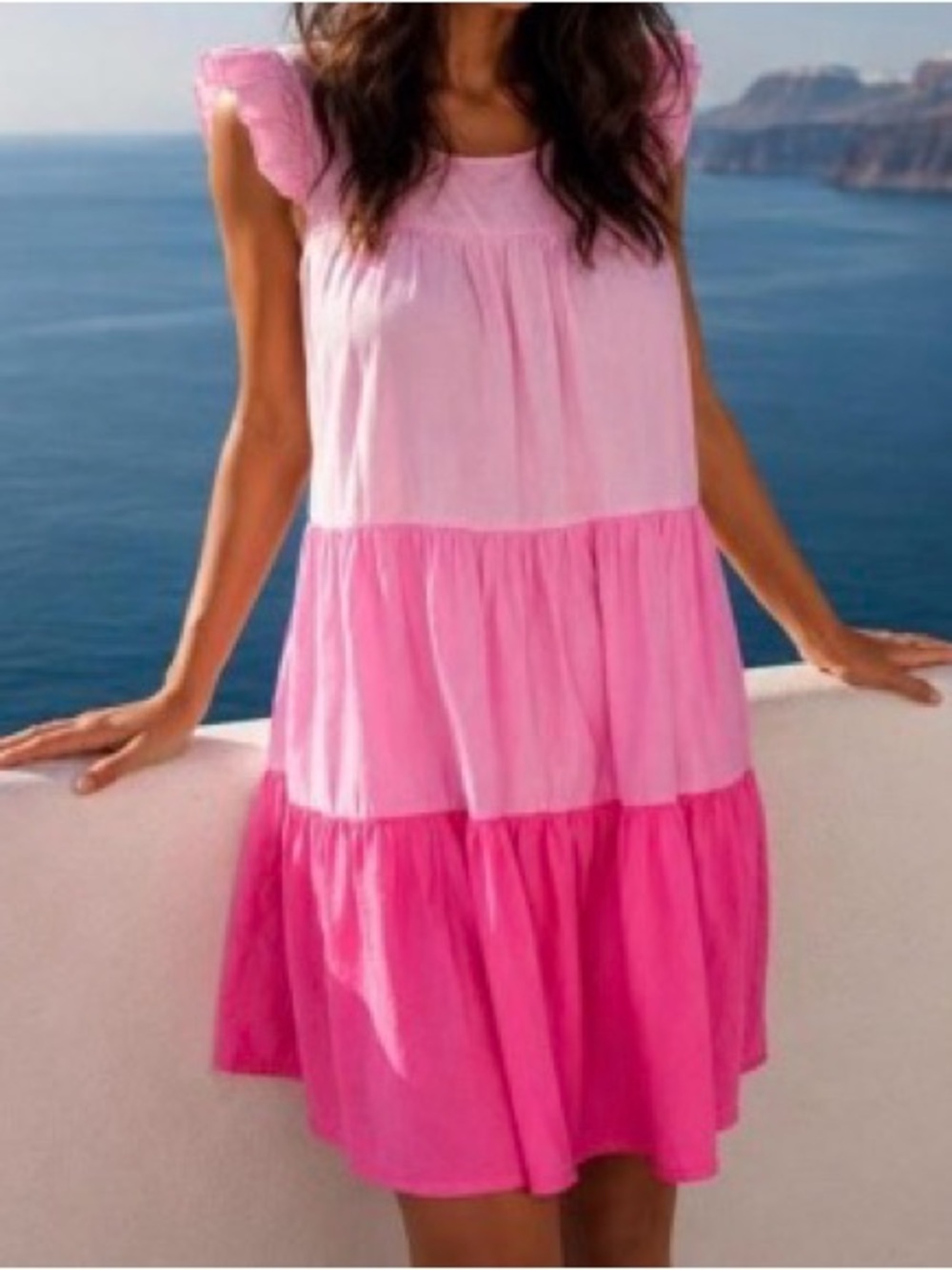🩷 J. Crew Factory Pink Ombre Tiered Ruffle Mini Dress  Size M 🩷
